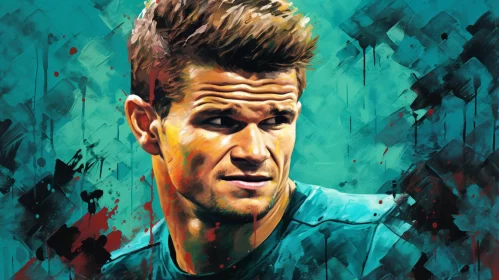 Abstract Soccer Player Portrait in Teal AI Image
