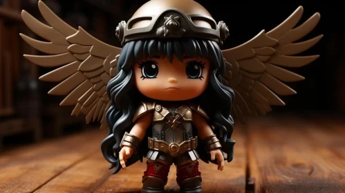 Anime Doll with Wings and Armor - A Blend of Bronze and Gold AI Image