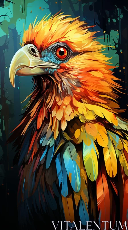 Colorful Bird Portrait in Mythical Style and Pixel Art AI Image