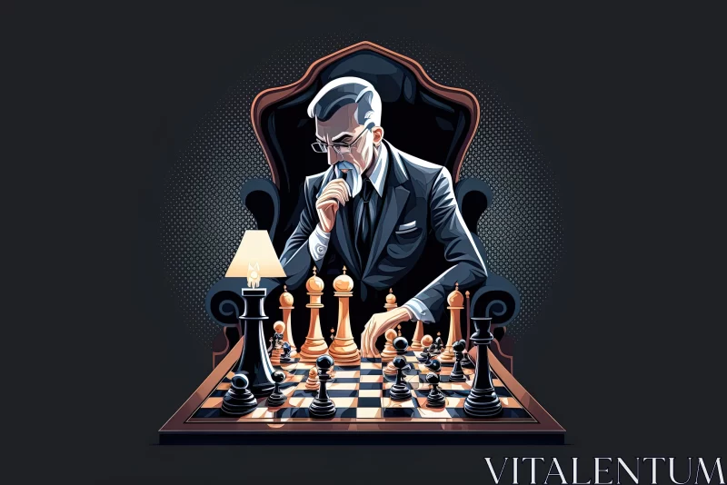 Mysterious Chess Game Portrait - Man in Deep Thought AI Image