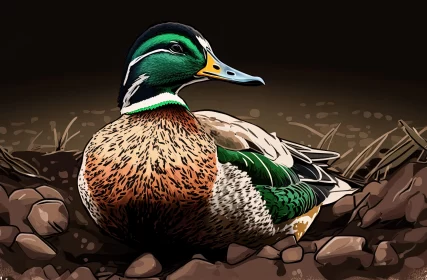 Ultra-Detailed Mallard Duck Illustration in Emerald and Brown