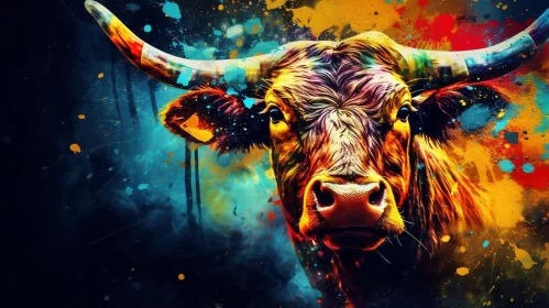 Colorful Abstract Graffiti-Style Bull Portrait AI Image