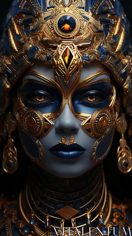 Exotic Woman in Blue and Gold: A Glimpse into Kushan Empire AI Image