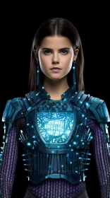 Futuristic Woman in Cybersuit: A Luminescent Neo-Mosaic Vision AI Image