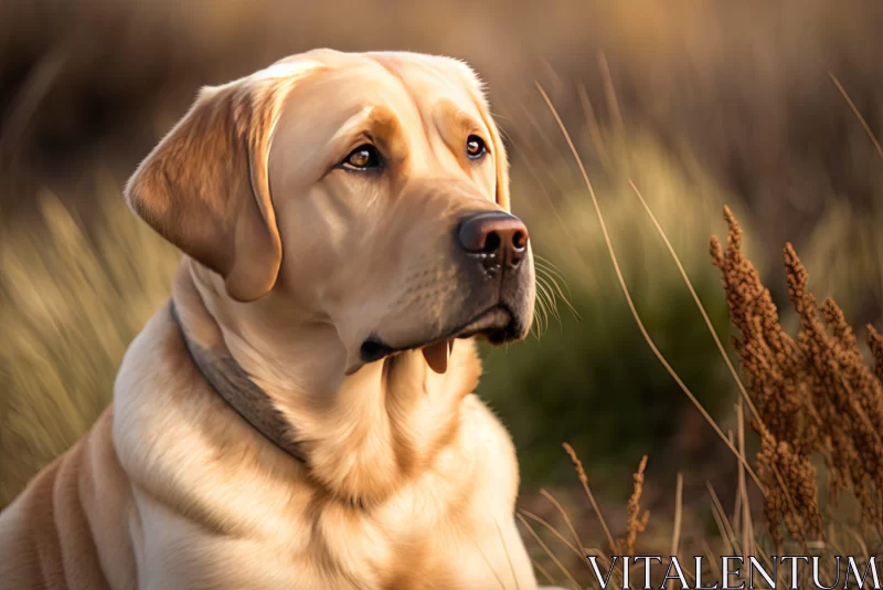 Golden Labrador in Tall Grass - Intense Lighting Close-up AI Image