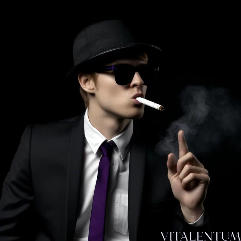 Retro Style Portrait of Smoking Businessman on Black Background AI Image