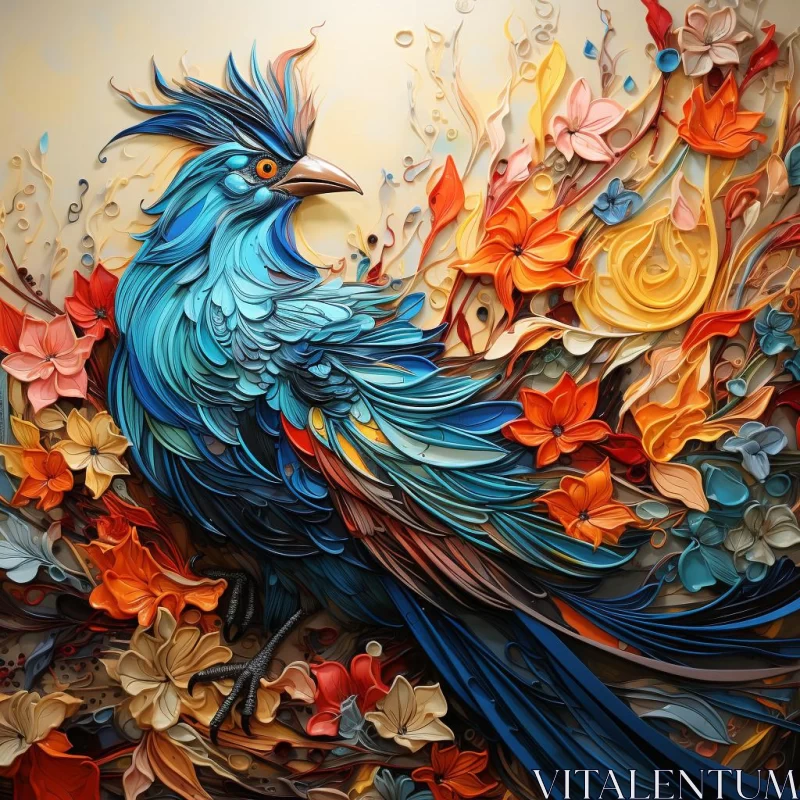 Colorful Bird and Flower Artwork: A Majestic Composition AI Image