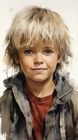 Joyful Boy with Long Blonde Hair - Precisionist Art AI Image