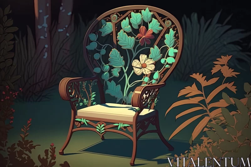 Enchanting Forest Illustration with Antique Floral Chair AI Image