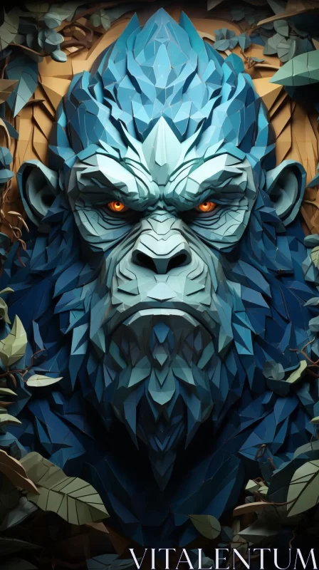 AI ART Fantasy-Inspired Blue Low Poly Gorilla Art