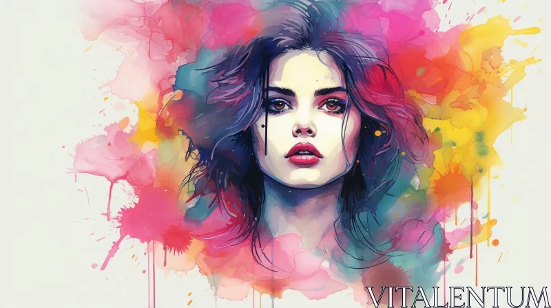 Colorful Watercolor Fashion-Illustration of a Girl's Face AI Image