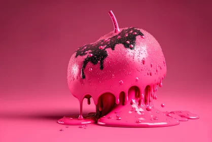 Pink Immersed Apple: A Surrealistic Blend of Organic Form and Monochromatic Aesthetics