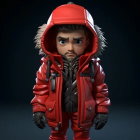 3D Rendered Character in Red Jacket - Hispanicore Street Style Realism