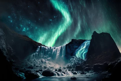 Aurora Bore Over Waterfall: A Night Time Wonder