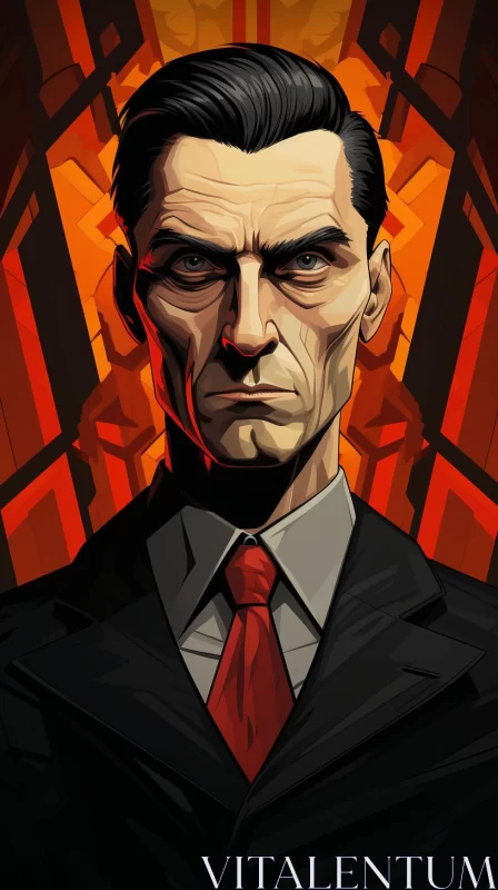 Cubist Portraiture of a Man in Suit and Red Tie AI Image