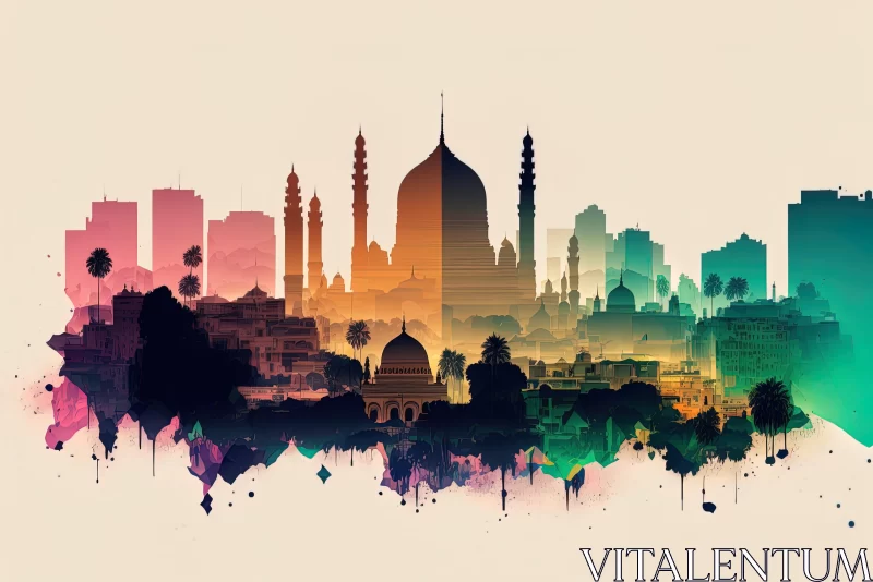 Intricate Watercolor Cityscape - A Blend of Cultures in Art AI Image