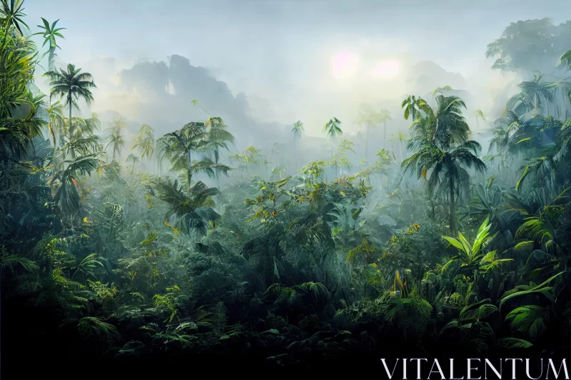 Lush Rainforest: A Panoramic Jungle Painting AI Image