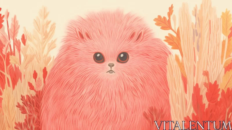Pink Creature in Rose Field: A Victorian-Inspired Illustration AI Image