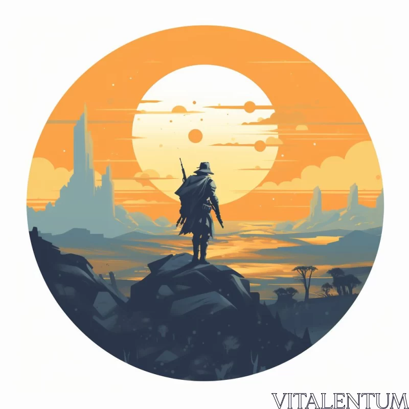 Adventurer's Journey: Captivating Desert Sunset Poster AI Image