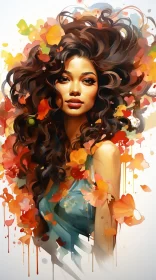Artistic Woman with Autumn Leaves - Bold and Beautiful AI Image