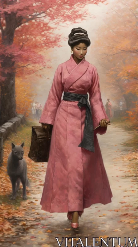 Asian Woman with Cat - A Reflection of American Tonalism and Adventure Pulp AI Image