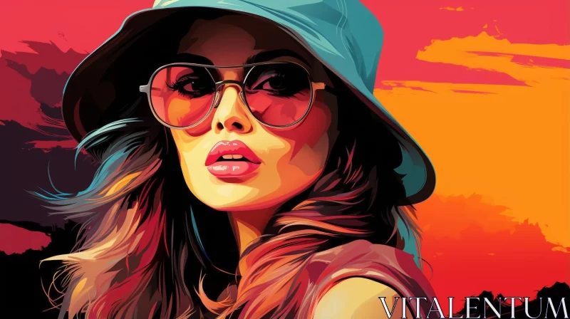 Bold and Colorful Portrait of a Woman with Sunglasses AI Image