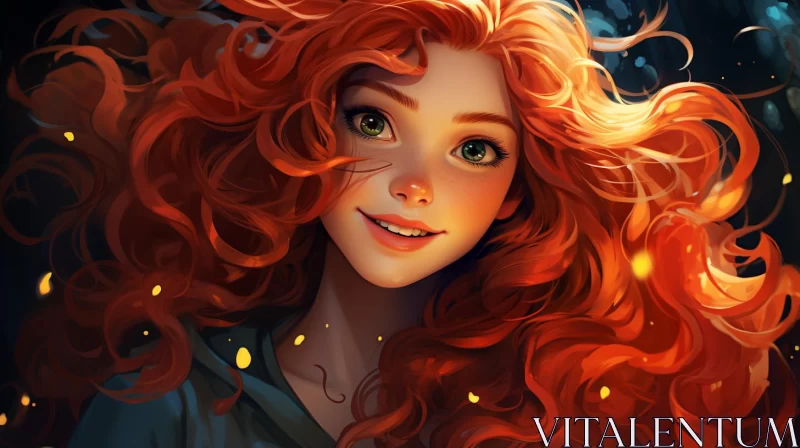 Captivating Disney Character with Red Hair in Forest Setting AI Image