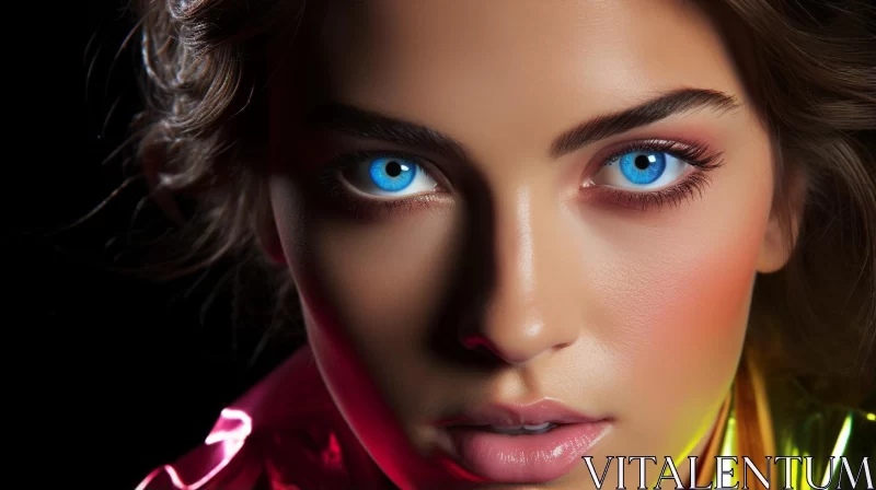 AI ART Captivating Model with Blue Eyes in Neon Fabric