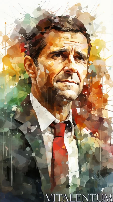 AI ART Charming Watercolor Portrait of Man in Red Tie: Soccer Player
