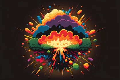 Colorful Nuclear Explosion Illustration in Cartoonish Style