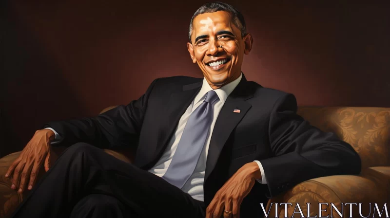 AI ART Joyful and Optimistic Portrait of Barack Obama Seated on a Tan Chair
