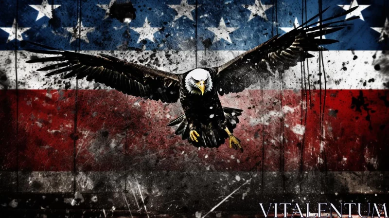 Majestic Eagle and American Flag on Grunge Background AI Image