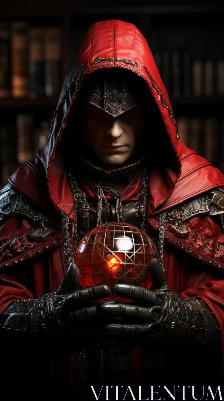 Mysterious Hooded Figure with Silver Ball AI Image