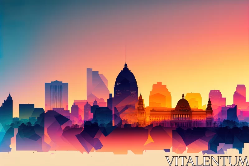 City Skyline Silhouette at Sunset in Bold Colors AI Image