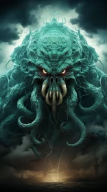 Dark Emerald Monster Art: An Eerie Marine Illustration