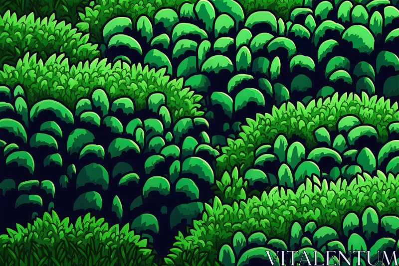 Enchanting Green Shrubs in Cartoonish Forest Scene AI Image