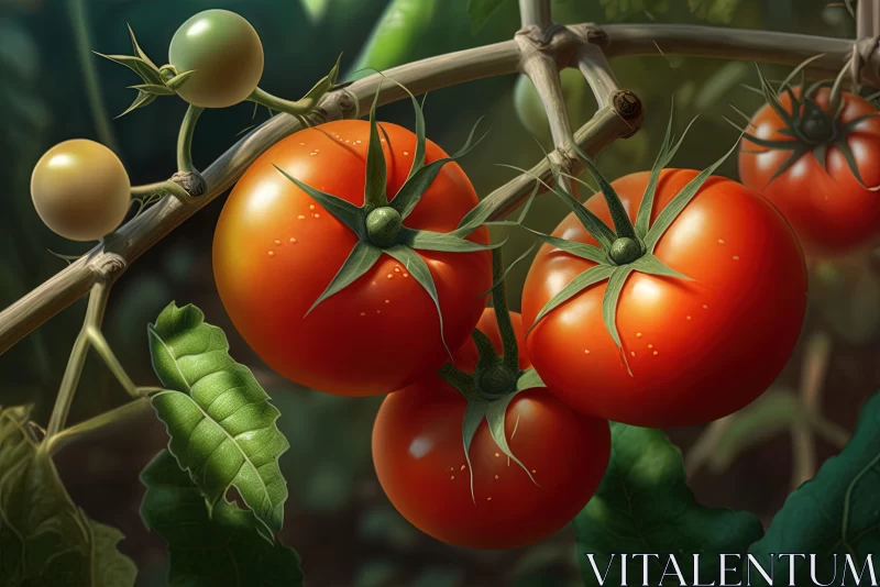 Garden Fresh Tomatoes - A Detailed 2D Art Illustration AI Image