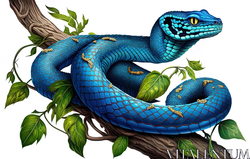 Majestic Blue Snake Resting on Branches - An Artistic Celebration of Nature AI Image