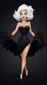 Noir-themed Illustration of a Winged Woman in Pin-up Style