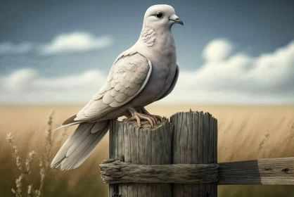 Pigeon on Wooden Fence - Realistic Fantasy Artwork