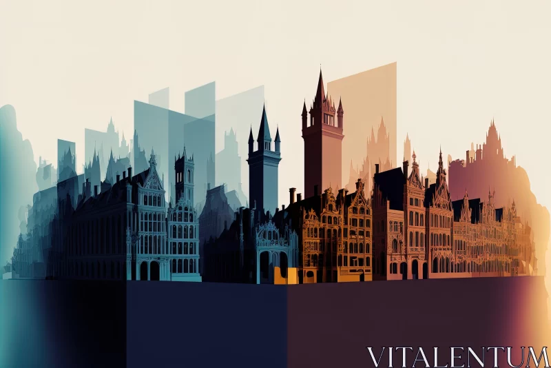 Cityscape Graphic in Gothic Style with Moody Colors AI Image