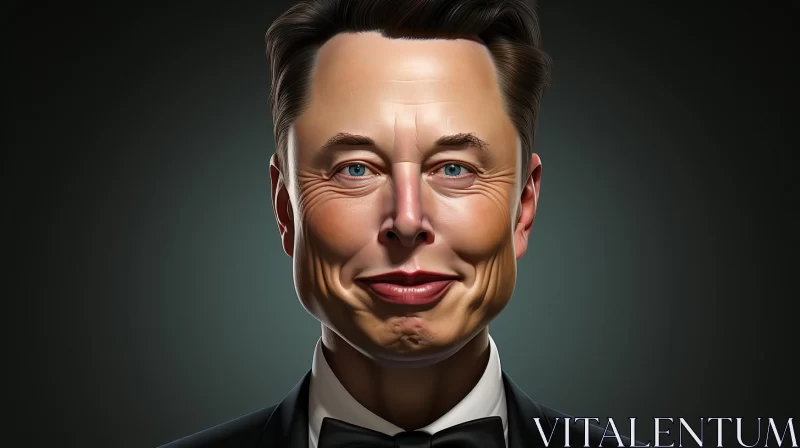 Humorous Caricature Portrait of Elon Musk in Tuxedo AI Image