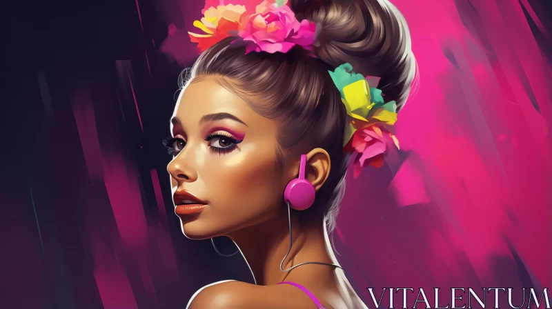 Neon Realism: Woman with Floral Accents AI Image