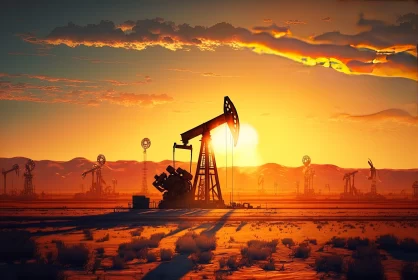 Oil Pump at Sunset: A Concept Art Landscape AI Image