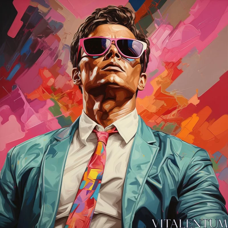 Pop Art-Inspired Man in Glasses: A Groovy, Colorful Composition AI Image