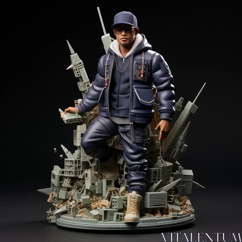 Toy Artist King Plo Tdiox Statue: Urban Intervention Meets Hip-Hop Style AI Image