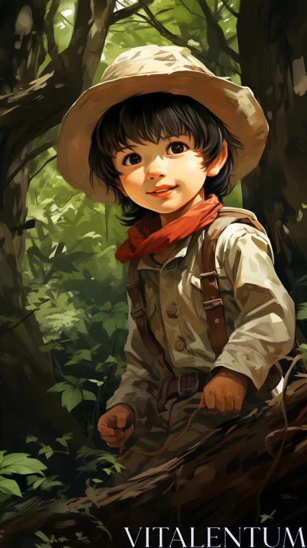 Boy's Forest Adventure: A Blend of Anime and Western Portraits AI Image