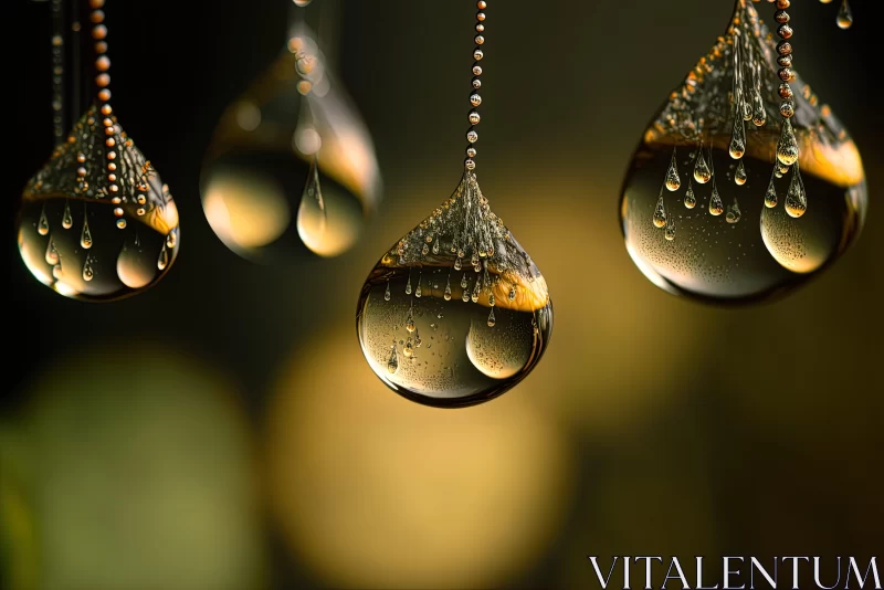 Fanciful Raindrop Imagery with Golden Light and Sparkling Reflections AI Image