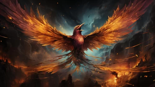 Phoenix Rising: A Display of Fire and Nobility AI Image