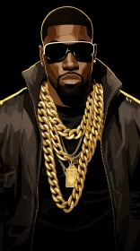 Stylish Rapper Portrait in Gold and Black AI Image